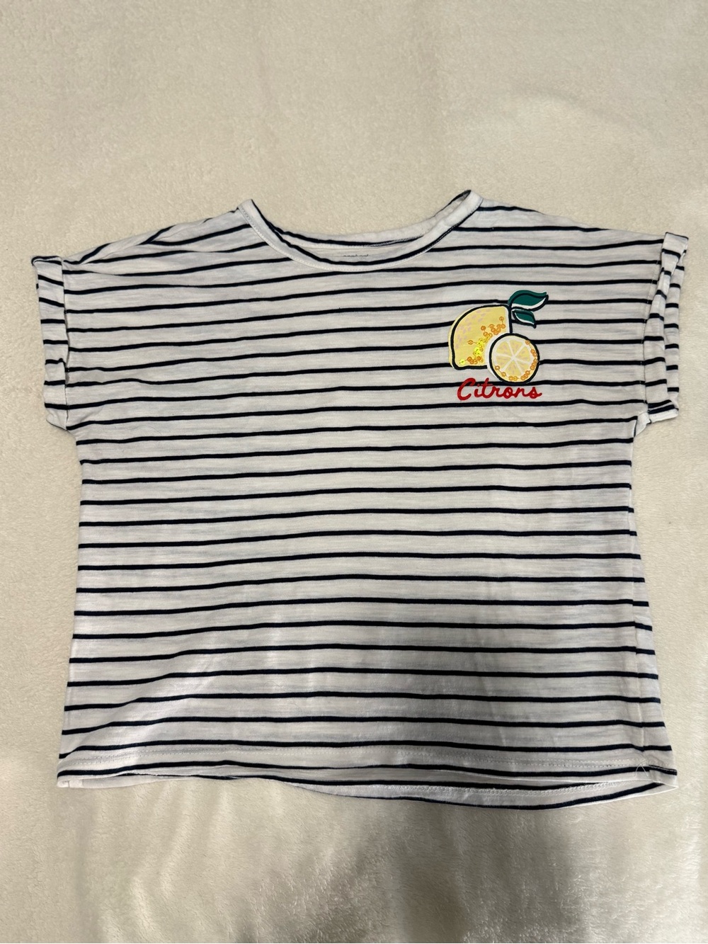 Carter's White & Navy Striped Tee with Lemon Patch